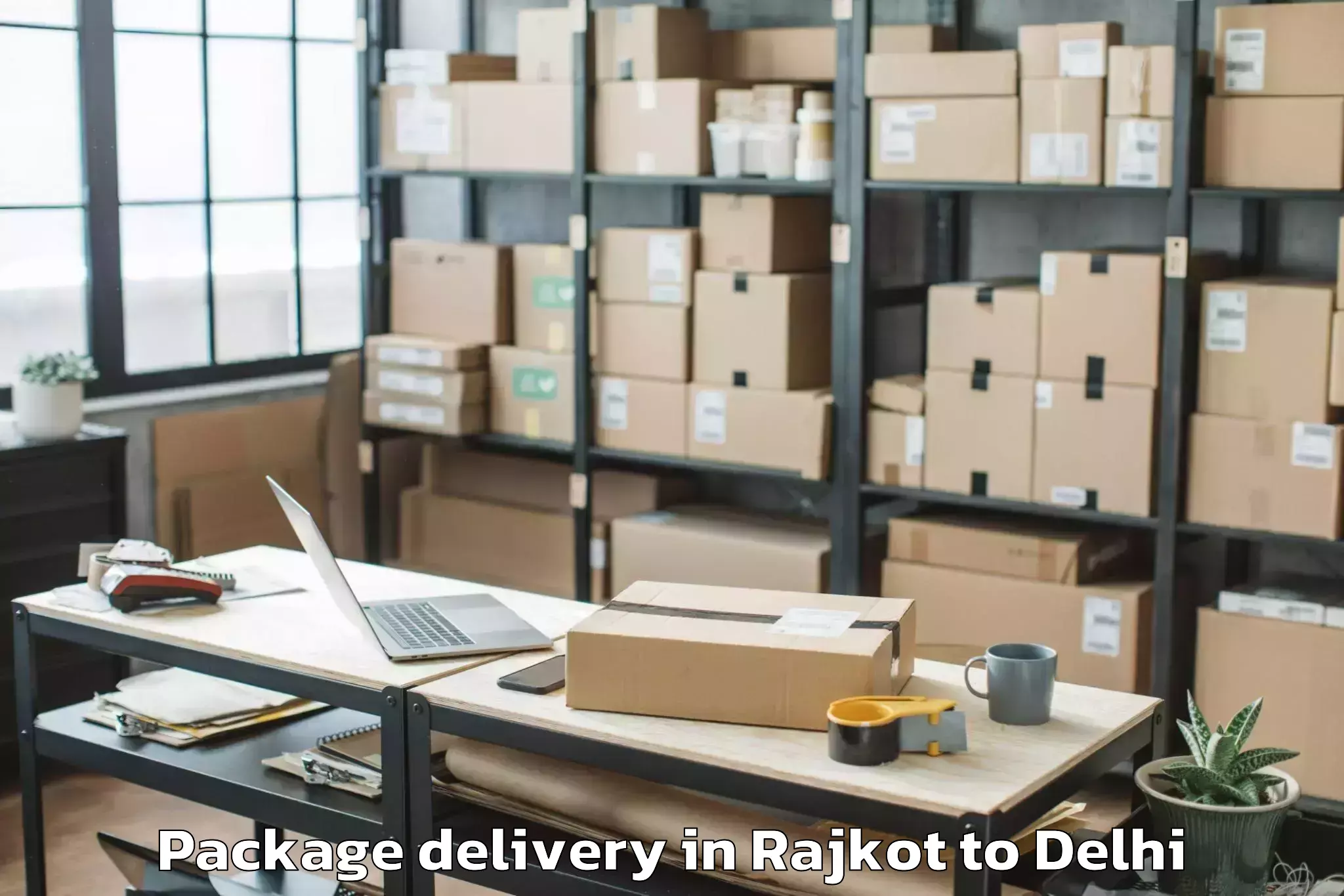 Easy Rajkot to Naraina Industrial Estate Package Delivery Booking